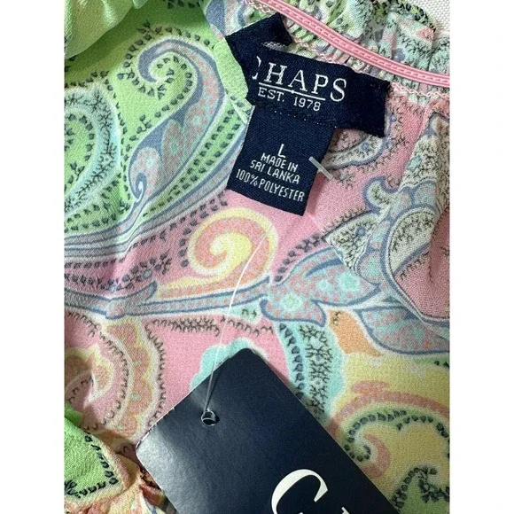 Chaps Multi-Color Paisley Semi Sheer Boho 3/4 Length Sleeve Top Sz Medium - Picture 7 of 8